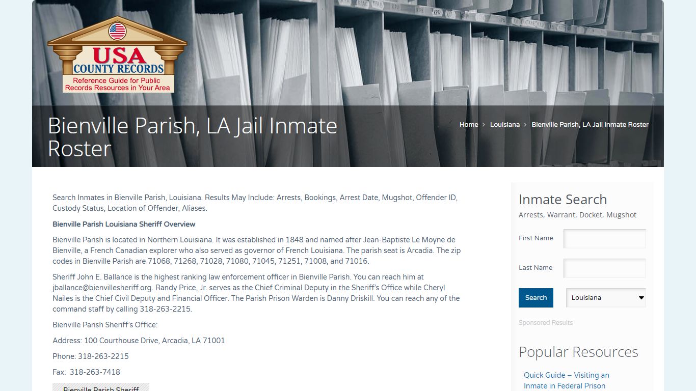 Bienville Parish, LA Jail Inmate Roster | Name Search